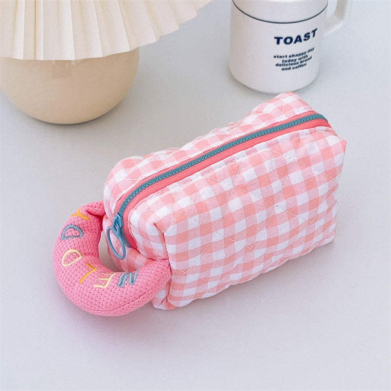 Wholesale Plaid Cotton Embroidered Pencil Case